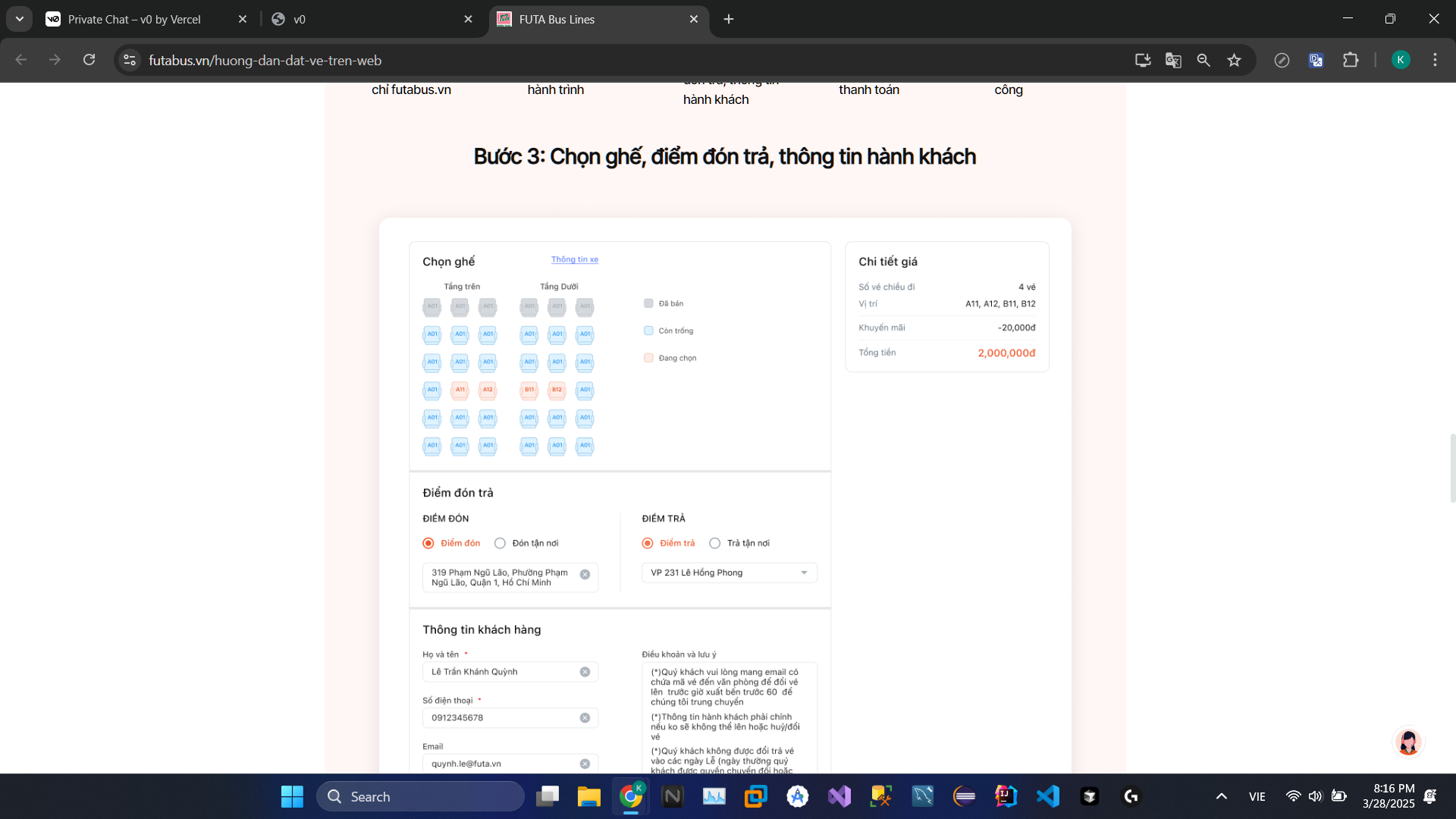 Chọn ghế và thông tin hành khách