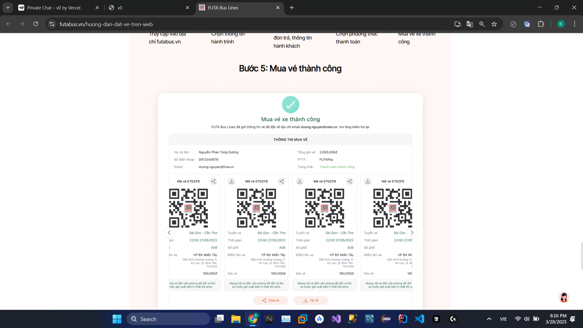 Mua vé thành công